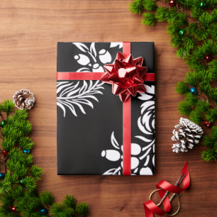 Elegantes schwarz-weißes Blumen-Geschenkpapier Geschenkpapier