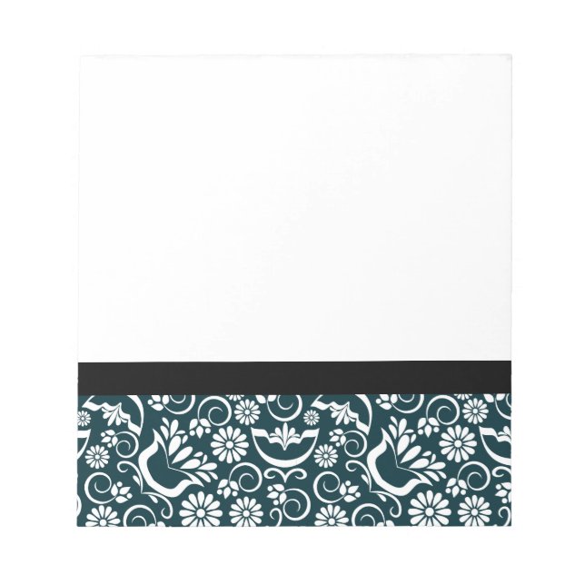 Elegantes Schwarz-weißes BlumenNotebook Notizblock (Vorderseite)