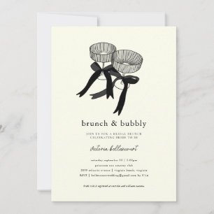 Elegantes Schwarz-weißes Brunch Bubbly Brautparty Einladung