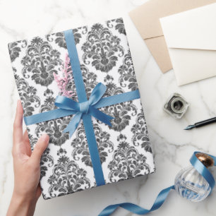 elegantes Schwarz-weißes Damask-Party Geschenkpapier