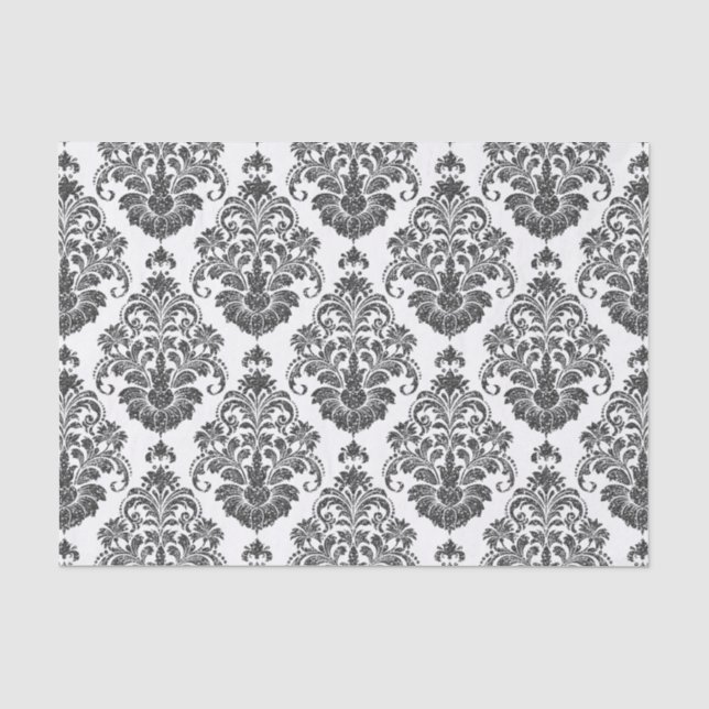 elegantes Schwarz-weißes Damask-Party Seidenpapier (Vorderseite)