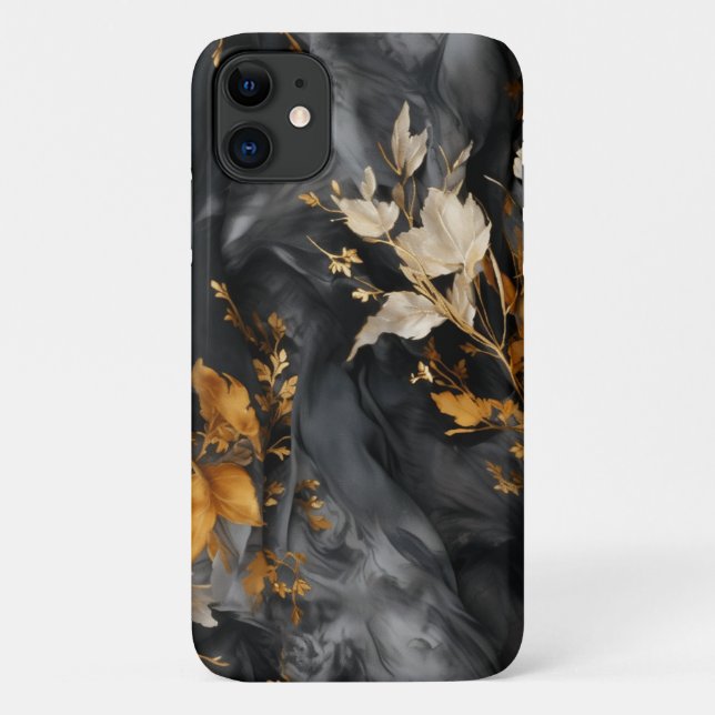 Elegantes, Schwarz-weißes, florierendes Muster Case-Mate iPhone Hülle (Rückseite)