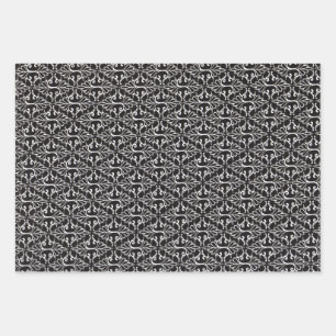 Elegantes, Schwarz-weißes, gekreuztes Damaskusmust Geschenkpapier Set