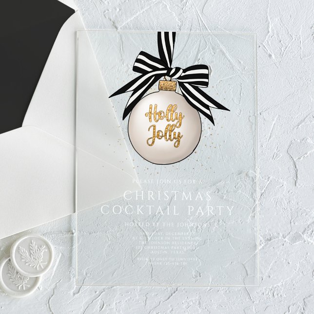 Elegantes Schwarz-weißes Gold Cocktail Party Acryleinladungen (Elegant Black White Gold Christmas Cocktail Party Acrylic Invitations)