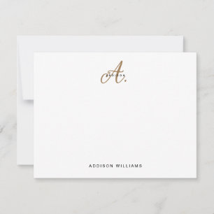 Elegantes Schwarz-weißes Gold Script Monogram Mitteilungskarte