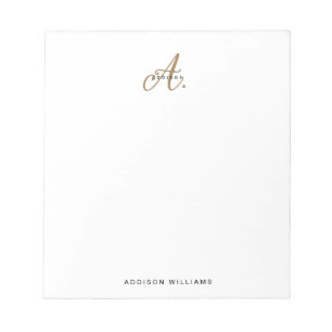 Elegantes Schwarz-weißes Gold Script Monogram Notizblock