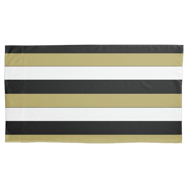 Elegantes, Schwarz-weißes goldbraunes Streifenmust Kissenbezug (Vorderseite-Links)
