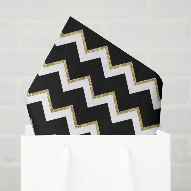 elegantes Schwarz-weißes Goldgewebe, Zickzack Seidenpapier (Geschenktüte)
