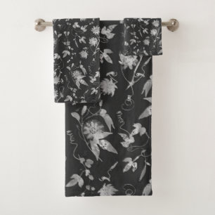 Elegantes Schwarz-weißes Graues Passion-Blume-Mus Badhandtuch Set