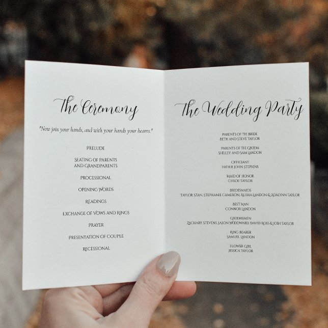 Elegantes schwarz-weißes Hochzeitsprogramm Programm (Von Creator hochgeladen)