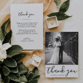 Elegantes Schwarz-weißes Hochzeitsszenario-Foto Da Dankeskarte
