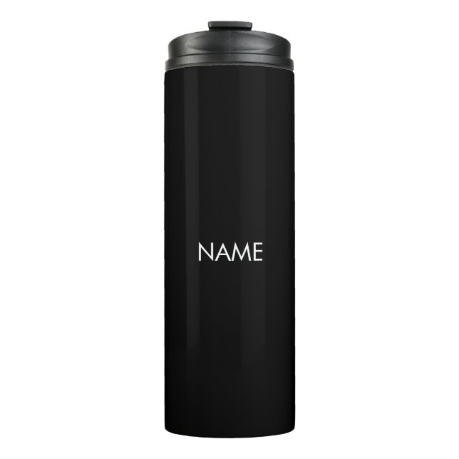 Elegantes Schwarz-weißes individuelle Name-Textmon Thermosbecher (Vorderseite)