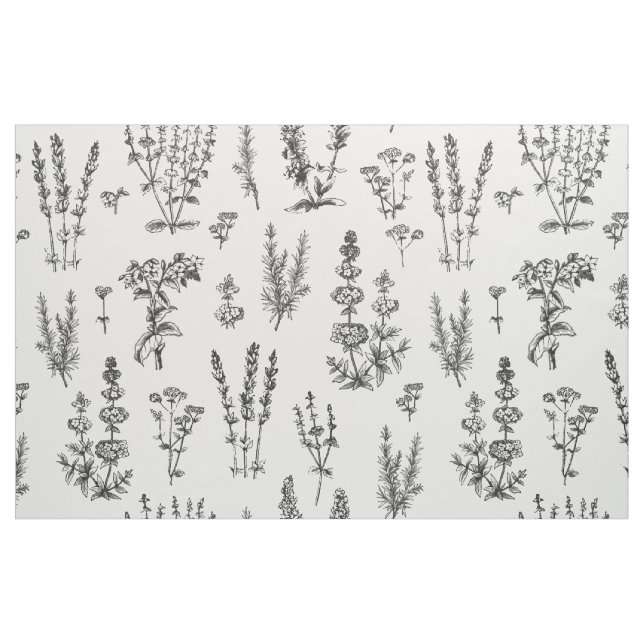 Elegantes Schwarz-weißes Kräutergartenmuster Stoff (Fat Quarter (45,7 x 55,9 cm))