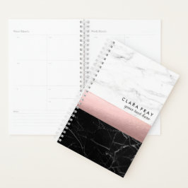 elegantes, Schwarz-weißes Marmorgold Rose Gold Planer