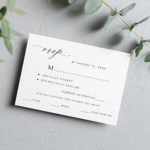 Elegantes schwarz-weißes Menü Wahl Hochzeitsreise  RSVP Karte
