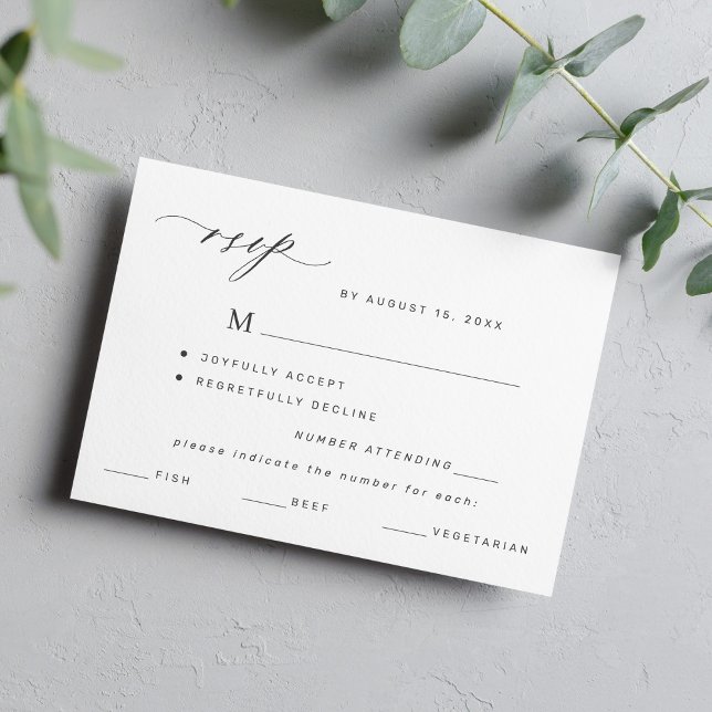Elegantes schwarz-weißes Menü Wahl Hochzeitsreise  RSVP Karte (Von Creator hochgeladen)