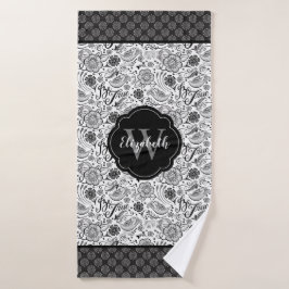 Elegantes Schwarz-weißes Monogramm Badhandtuch Set