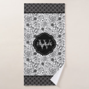 Elegantes Schwarz-weißes Monogramm Badhandtuch Set
