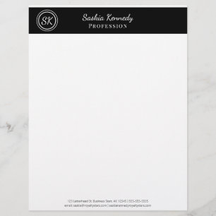 Elegantes Schwarz-weißes Monogramm-Geschäft Briefbogen