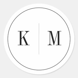 Elegantes Schwarz-weißes Monogramm Runder Aufkleber