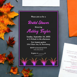 Elegantes Schwarz-weißes Neon Grass Fall Brautpart Einladung