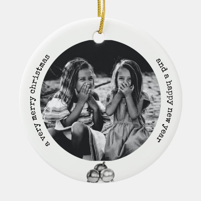 Elegantes Schwarz-weißes Original Foto Weihnachten Keramik Ornament (Vorne)