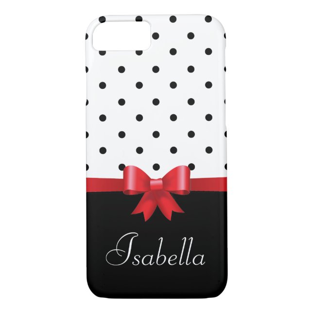 Elegantes Schwarz-weißes Polka-Punkte-Monogramm Case-Mate iPhone Hülle (Rückseite)