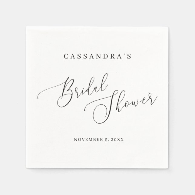 Elegantes Schwarz-weißes Skript Einfaches Brautpar Serviette (Vorderseite)