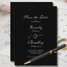 Elegantes Schwarz-weißes Skript Save the Date Einladung