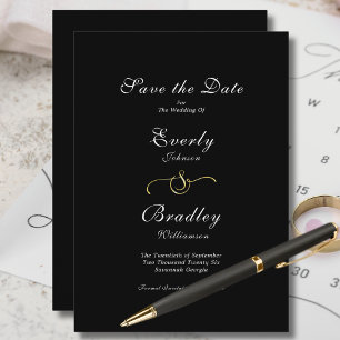 Elegantes Schwarz-weißes Skript Save the Date Einladung