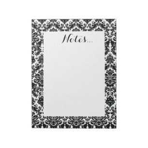 Elegantes, Schwarz-weißes Vintages Damask-Muster Notizblock