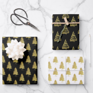 Elegantes Schwarz-weißes Weihnachtsbaumgeschenk Geschenkpapier Set