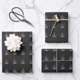 Elegantes Schwarz-weißes Weihnachtsbaumgeschenk Geschenkpapier Set