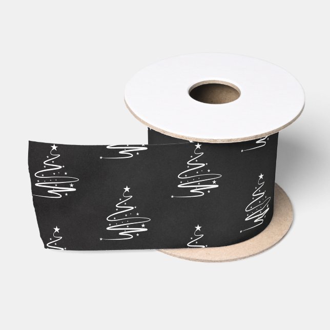 Elegantes Schwarz-weißes Weihnachtsbaummuster Satinband (Spule)