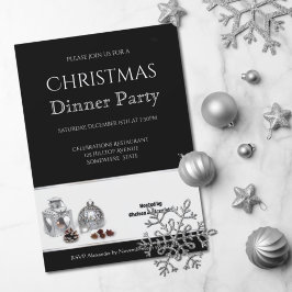 Elegantes Schwarz-weißes Weihnachtsessen Party Einladung