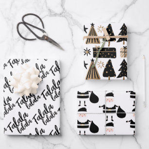 Elegantes Schwarz-weißes Weihnachtsgeschenk Geschenkpapier Set