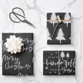 Elegantes Schwarz-weißes Weihnachtsgeschenk Geschenkpapier Set