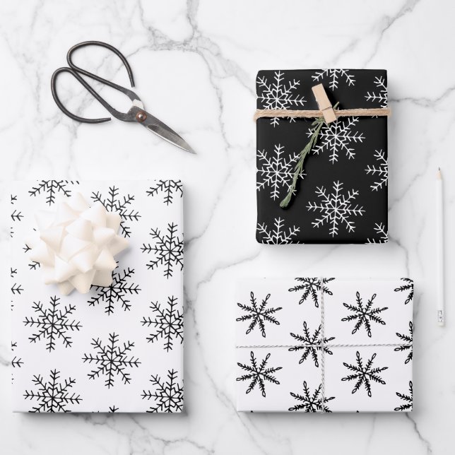 Elegantes Schwarz-weißes Weihnachtsgeschenk-Muster Geschenkpapier Set (Vorderseite)