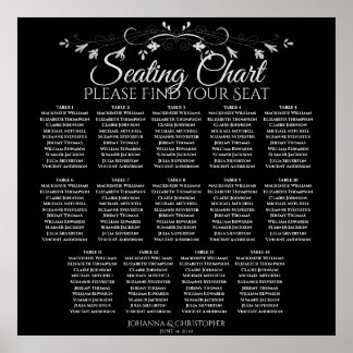Elegantes Schwarzes 14 Tisch Hochzeitsdiagramm Poster