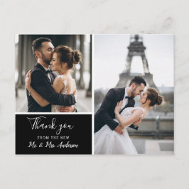 Elegantes Schwarzes 2 Foto Collage | Danke Postkarte