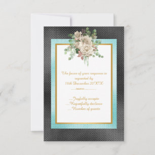 ELEGANTES SCHWARZES AQUA EMBOSSIERTE BLUMENKUSTOM- RSVP KARTE