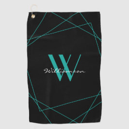 Elegantes Schwarzes Aquamarines Monogramm Namenssc Golfhandtuch