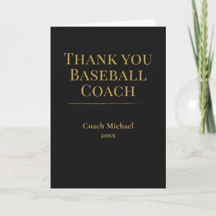 Elegantes schwarzes Baseballtrainer-Team in Gold Dankeskarte