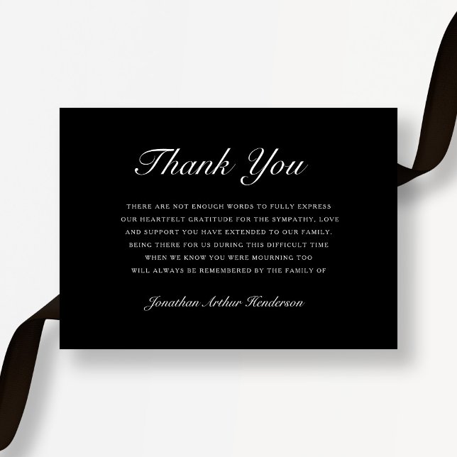 Elegantes Schwarzes Beileid Beerdigung Dankeskarte (Elegant Black Sympathy Funeral Thank You Card)