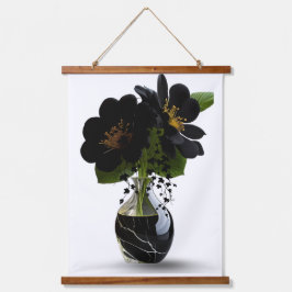 Elegantes schwarzes Blumenbouquet in Marmorvase. Wandteppich Mit Holzrahmen