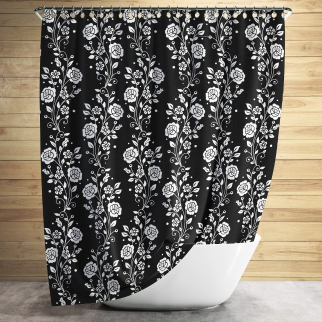 Elegantes Schwarzes Blumenmuster Duschvorhang (Elegant Black Floral Pattern Shower Curtain)