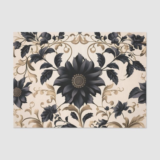 Elegantes Schwarzes Blumenmuster Seidenpapier (Vorderseite)