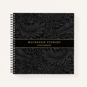 Elegantes schwarzes Blumenmuster Skizzenbuch Notizbuch