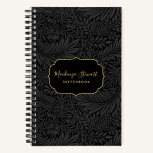 Elegantes schwarzes Blumenmuster Skizzenbuch Notizbuch