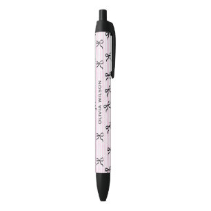 Elegantes Schwarzes Bows Rosa Streifen Monogramm Kugelschreiber